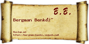 Bergman Benkő névjegykártya